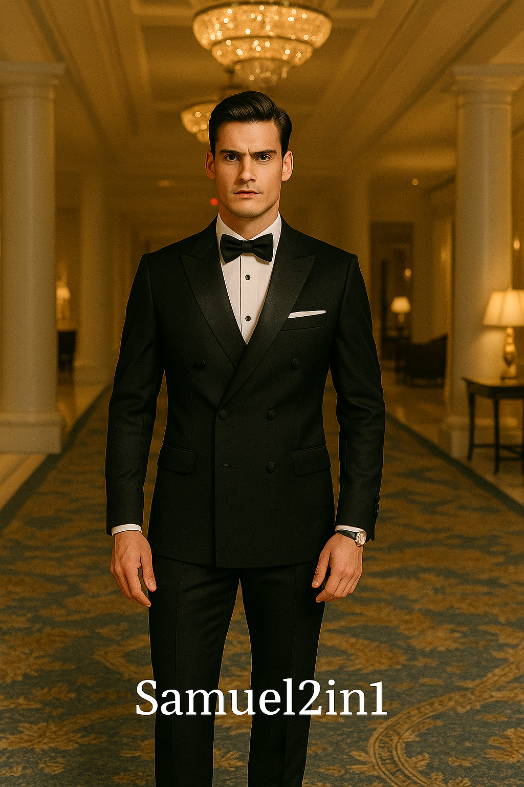 Double-Breasted Black Tuxedo with Satin Lapel