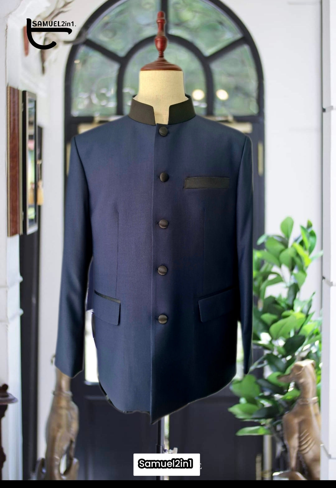 Samuel2in1 Navy Blue Suit - Chinese Collar
