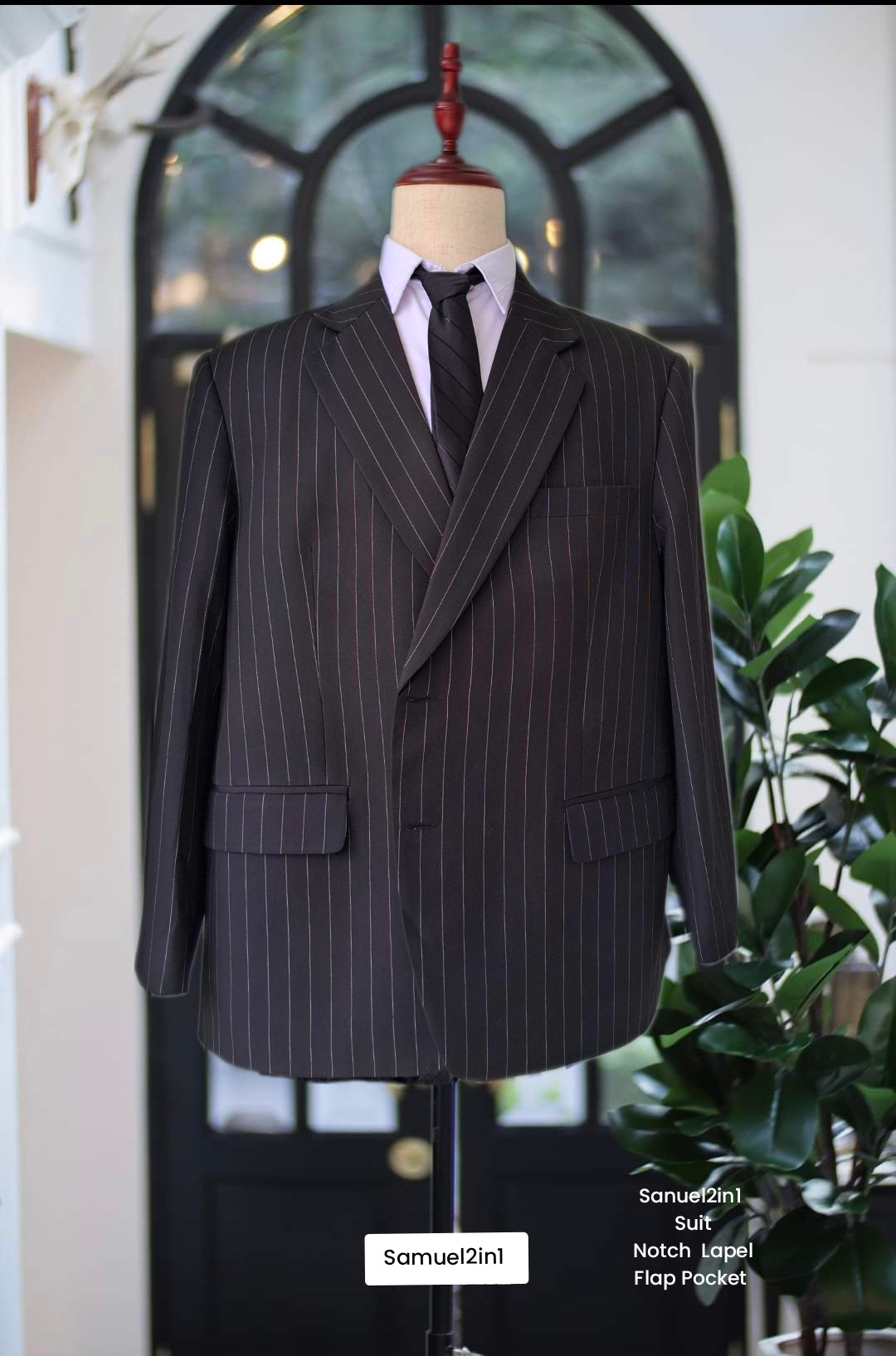 Black Pinstripe Notch Lapel Suit (Made to Order)