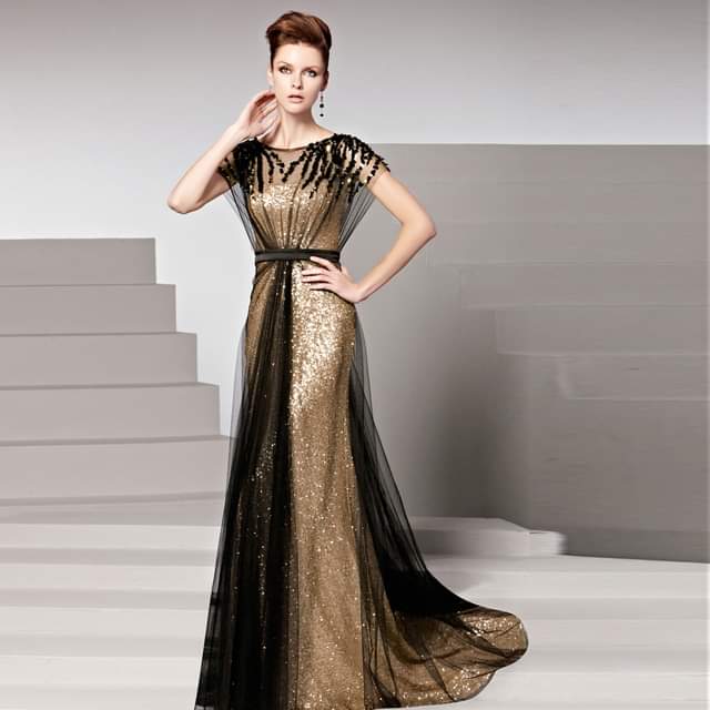 Gold Glitter Dress with Black Tulle