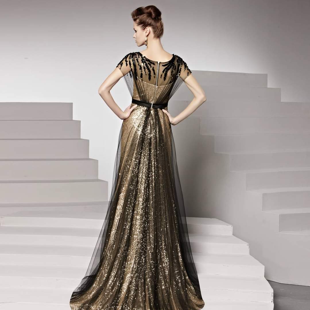 Gold Glitter Dress with Black Tulle