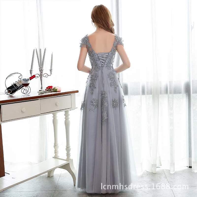 Silver Embroidered Floral Luxury Dress