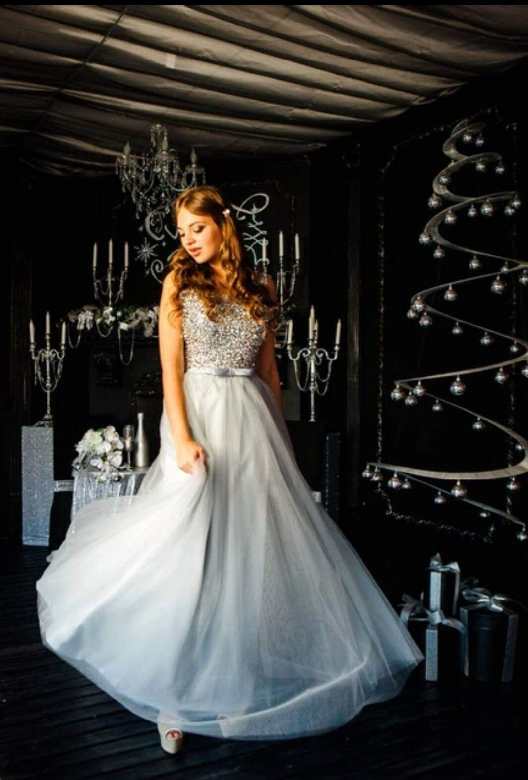 Silver Glitter Tulle Gown