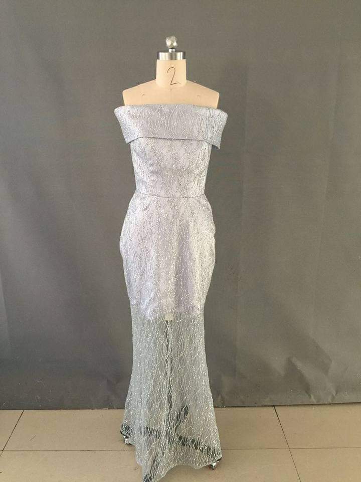 Silver Mermaid Dress with Sheer Bottom