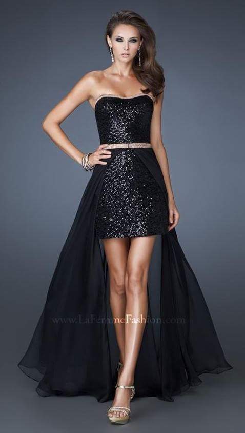 Short Sequin Black Dress with Train