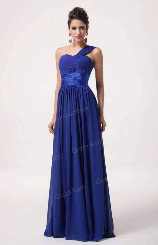 เดรสยาวสายเดี่ยวไขว้หน้าอกสีน้ำเงิน / Navy Cross-Strap One-Shoulder Long Dress