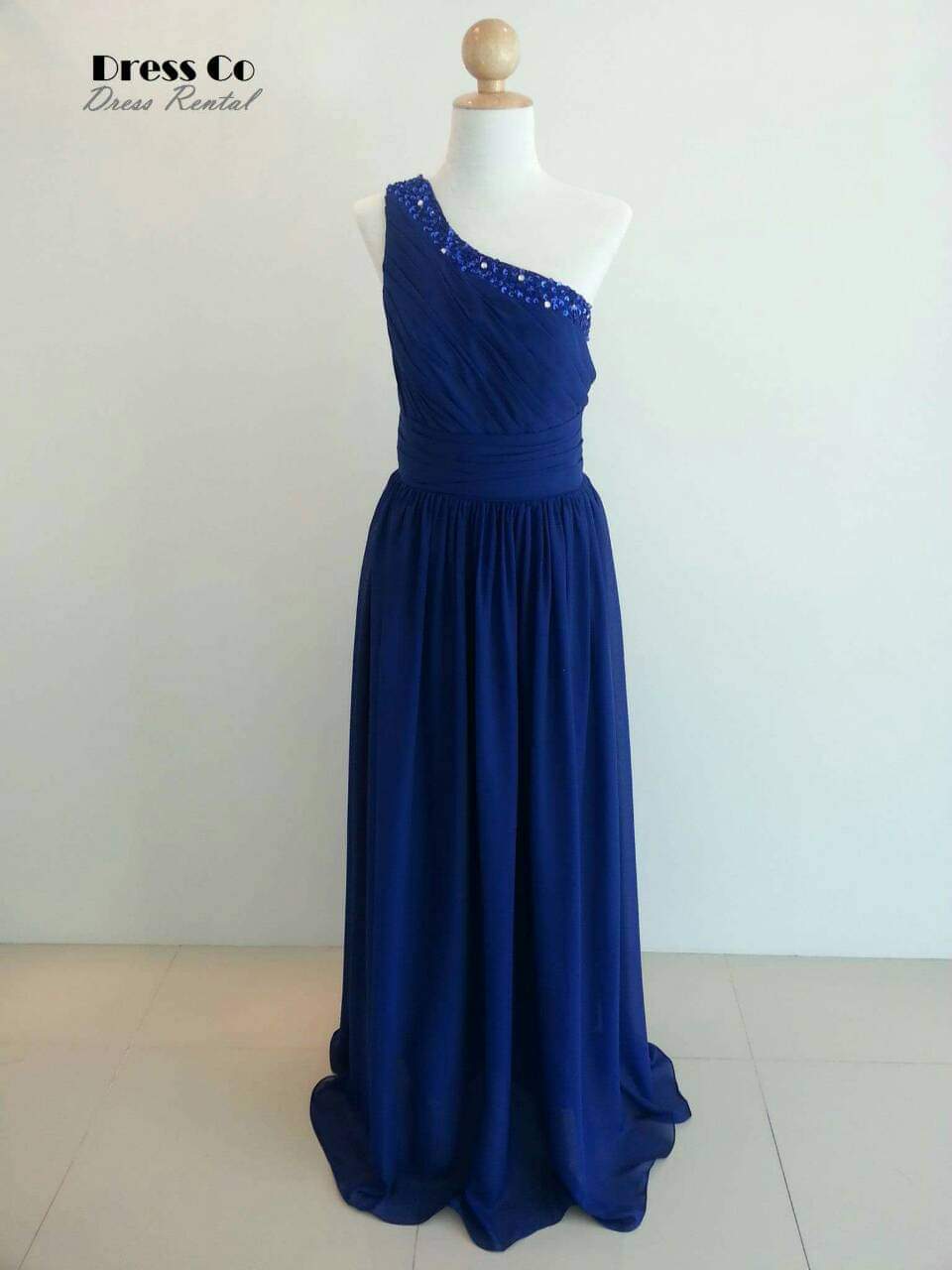 Navy One-Shoulder Long Dress