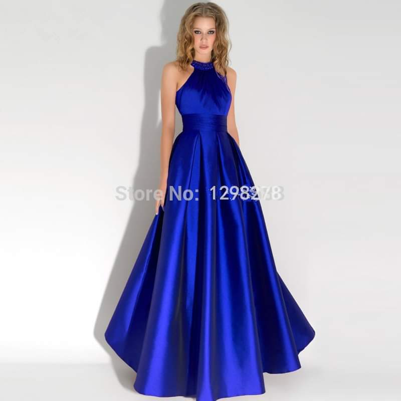 ชุดราตรีคอฮาเตอร์สีน้ำเงินทรงบอลกาวน์ | Halter Neck Blue Ball Gown Dress