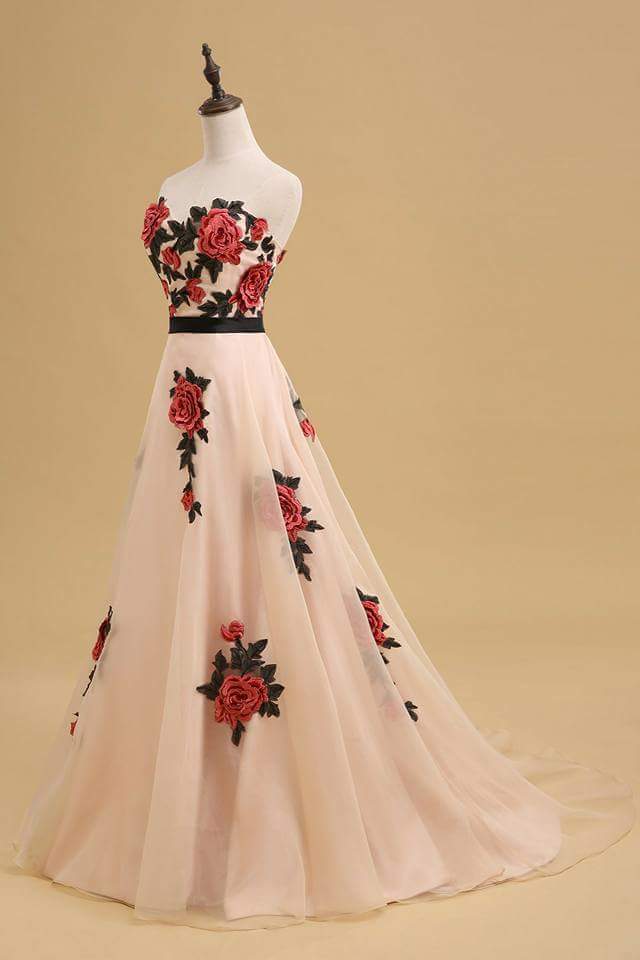 Rose Embroidered Nude Gown