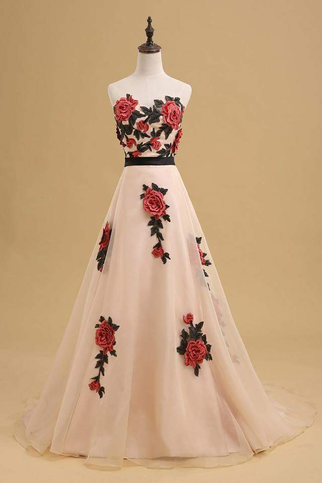 Rose Embroidered Nude Gown