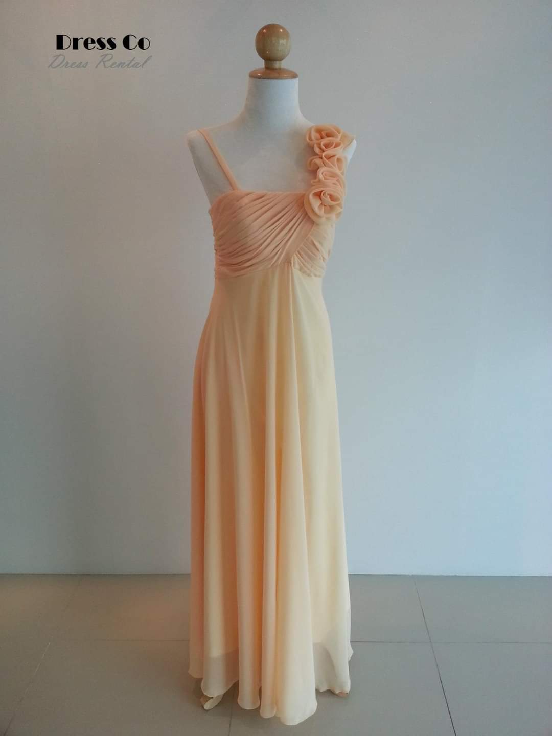 Peach One-Shoulder Floral Gown | Peach one-shoulder floral gown