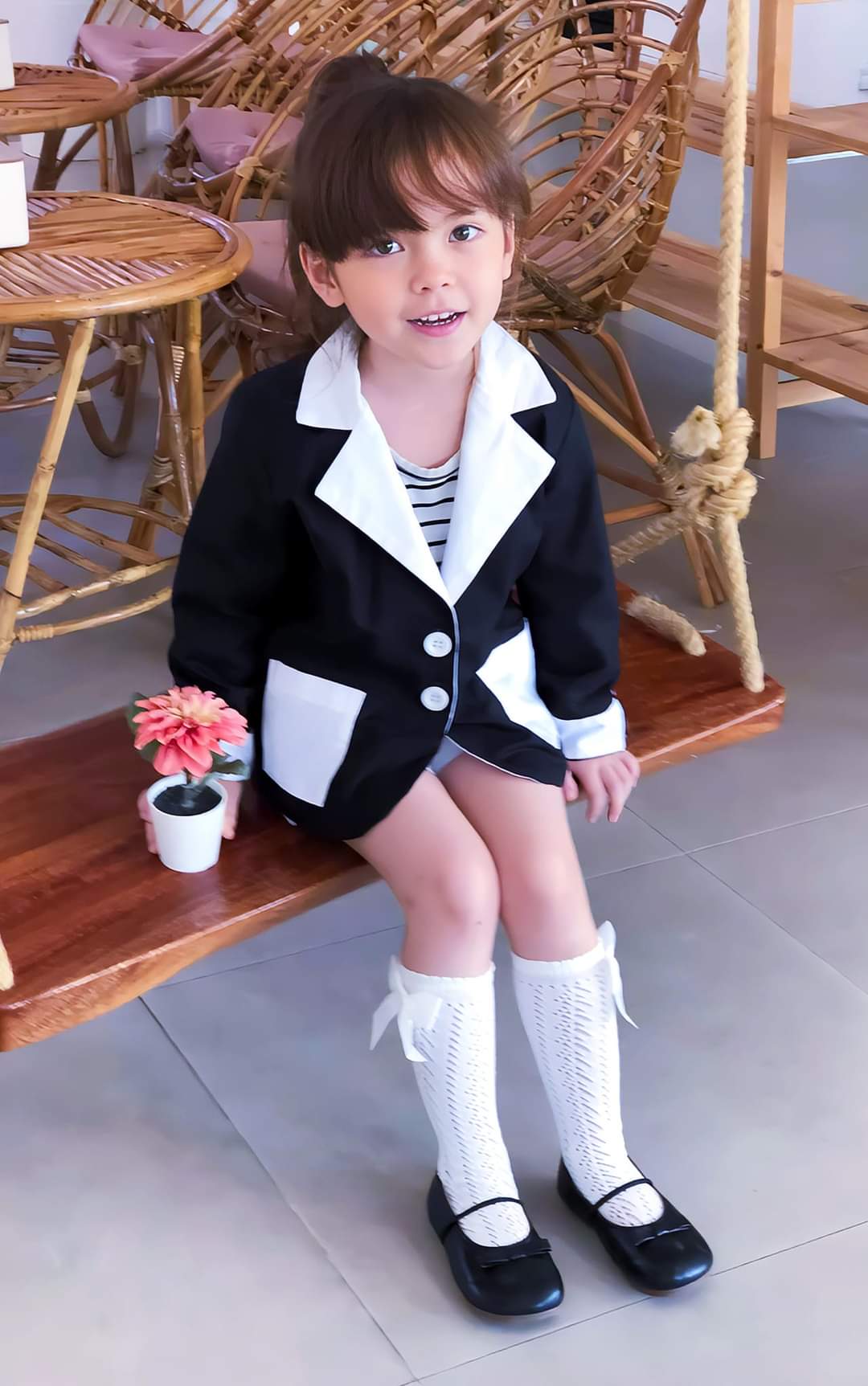 Reversible Kids Suit - Black & White + White Pants