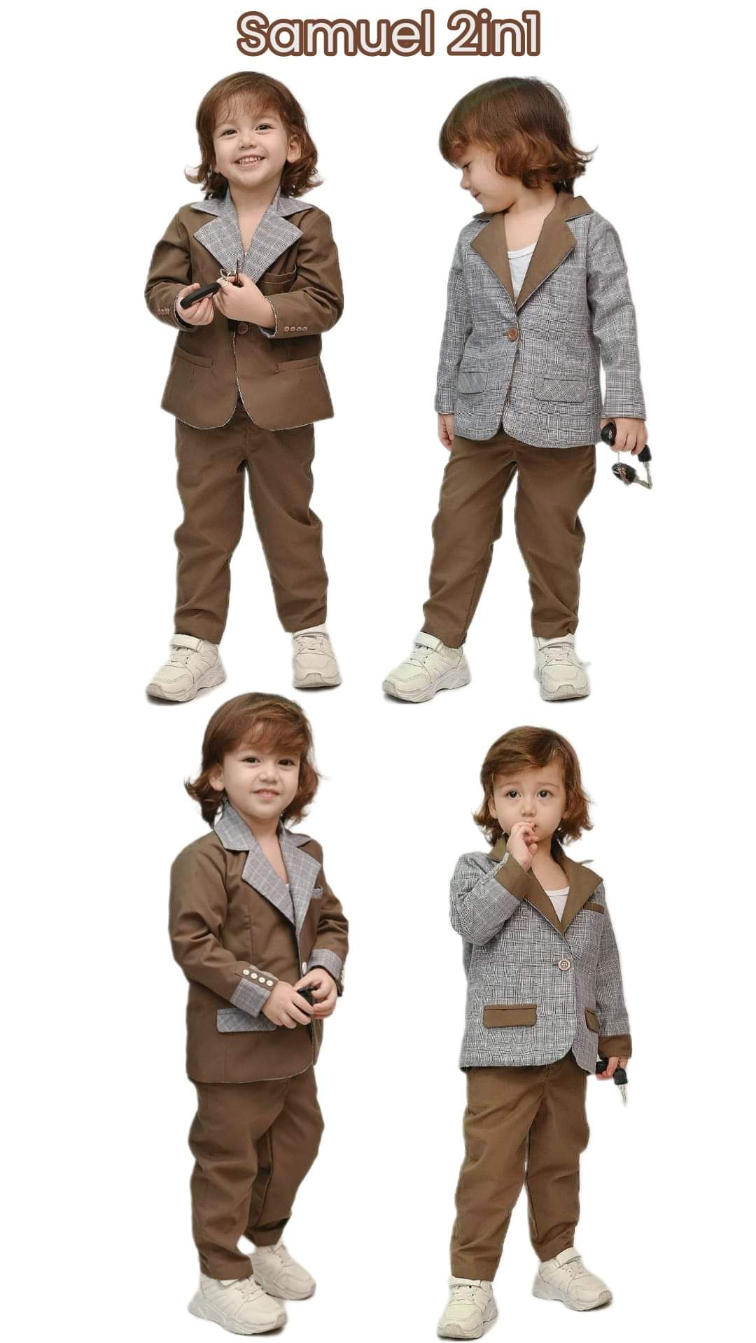 Samuel2in1 2-sided children's suit - Chocolate Brown x Plaid