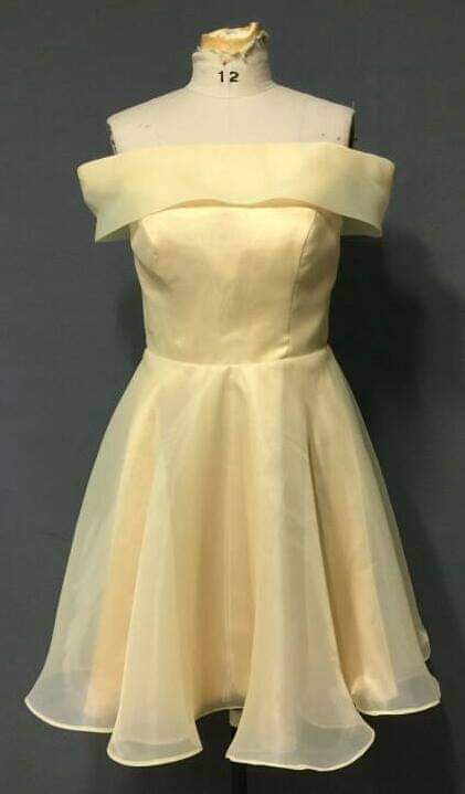 Cream Chiffon Off-Shoulder Short Dress