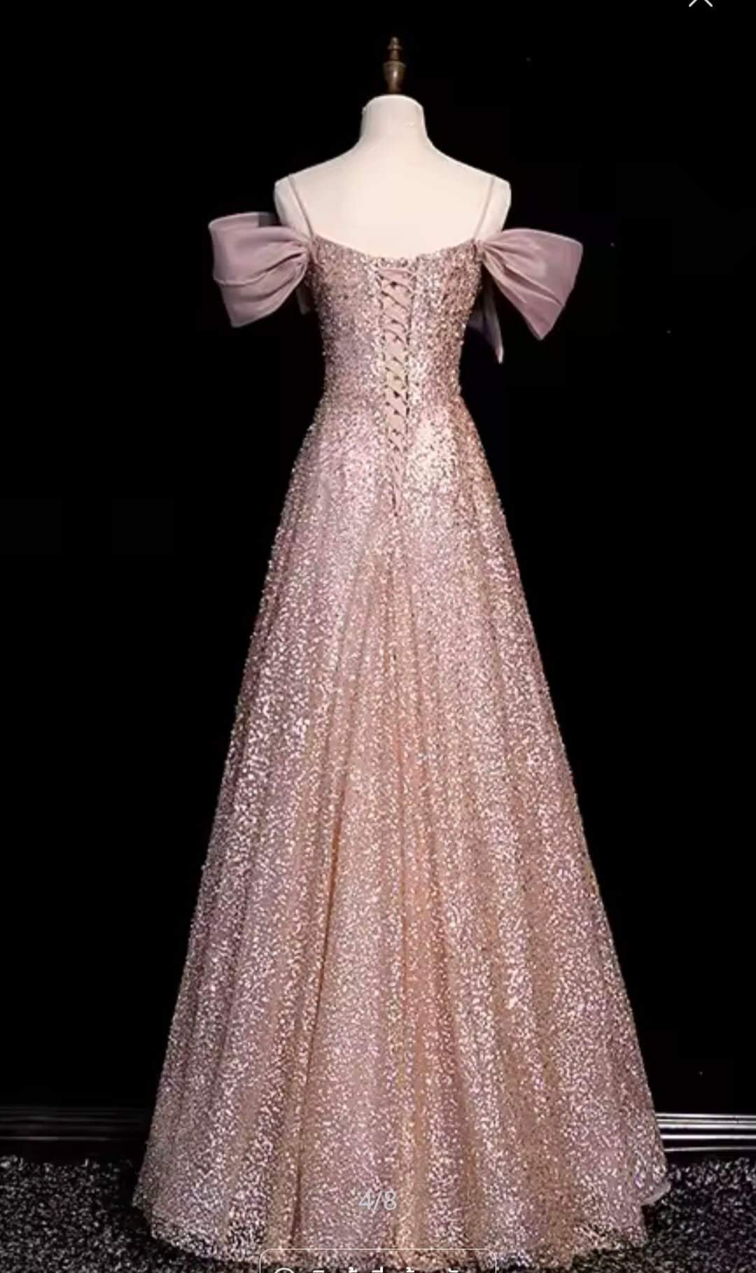 เดรสกลิตเตอร์สีชมพูโบว์ใหญ่ | Glitter Bow Evening Dress