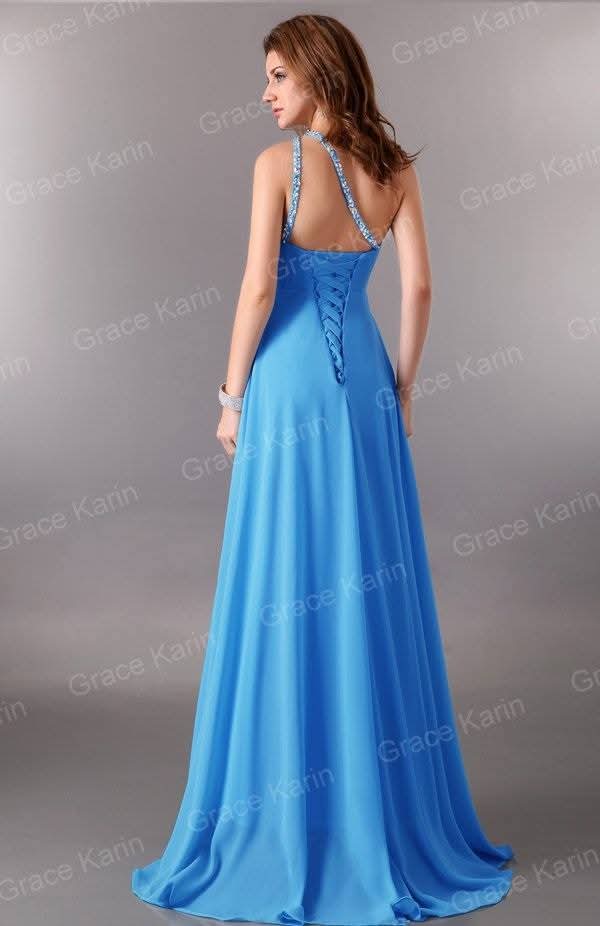 Blue One-Shoulder Embellished Gown | Blue One-Shoulder Embellished Gown