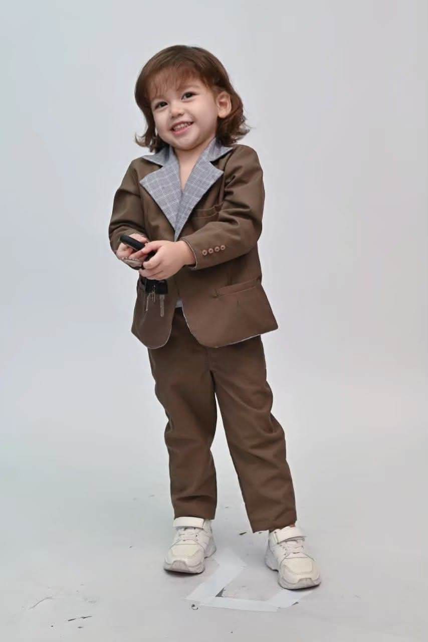Samuel2in1 2-sided children's suit - Chocolate Brown x Plaid