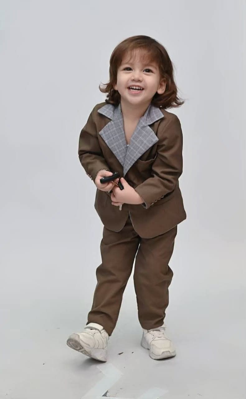 Samuel2in1 2-sided children's suit - Chocolate Brown x Plaid