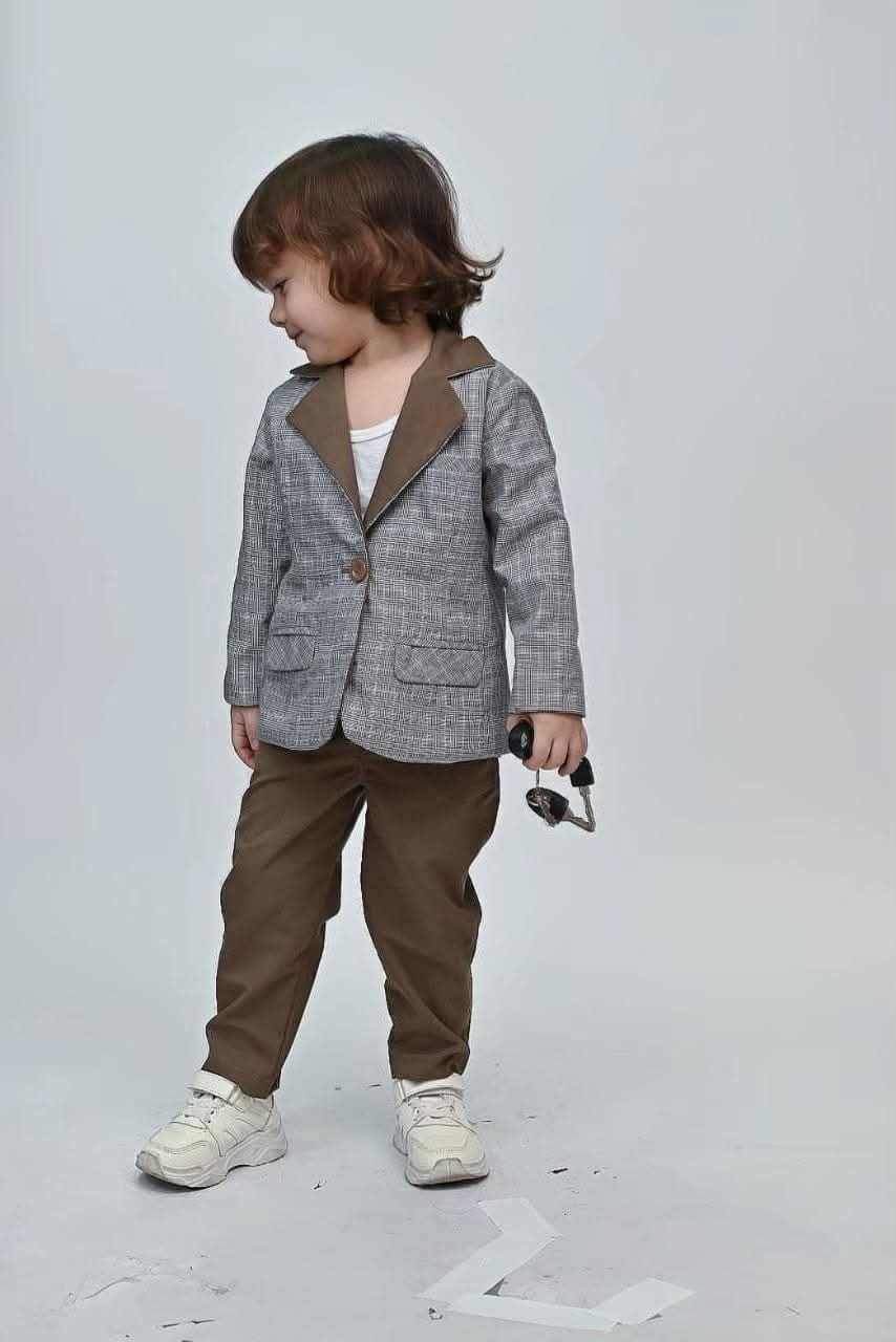 Samuel2in1 2-sided children's suit - Chocolate Brown x Plaid