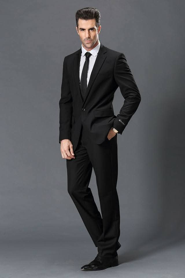 Slim Black Business Suit with Tie