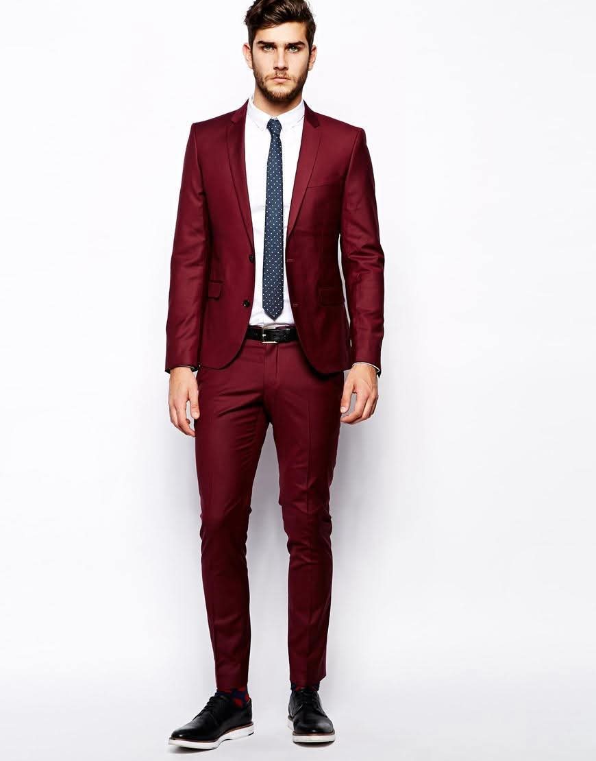 Burgundy Slim Suit with Tie