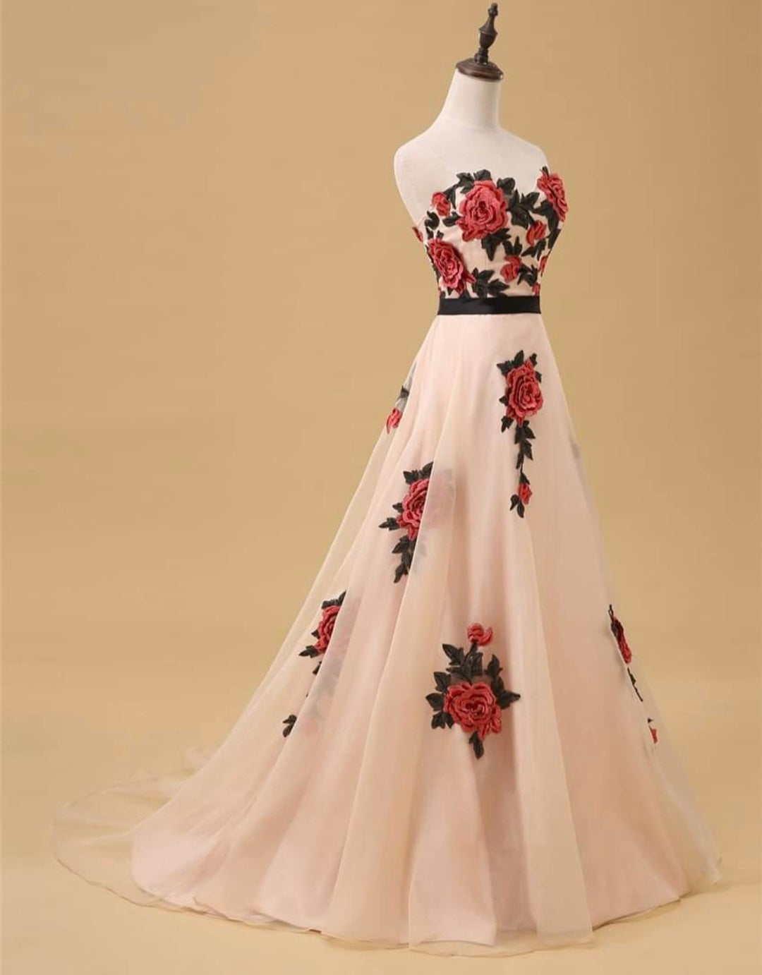 Rose Embroidered Nude Gown