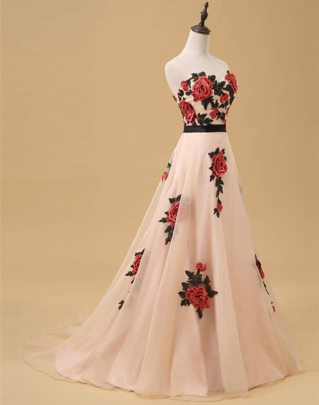 Rose Embroidered Nude Gown