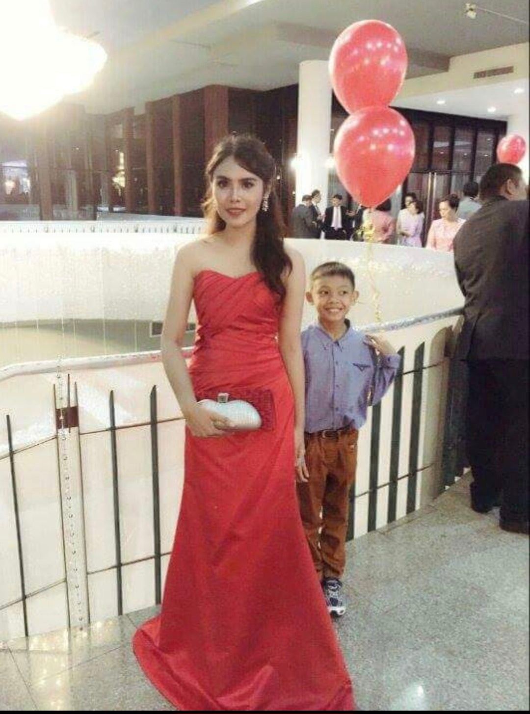 Elegant Strapless Red Gown