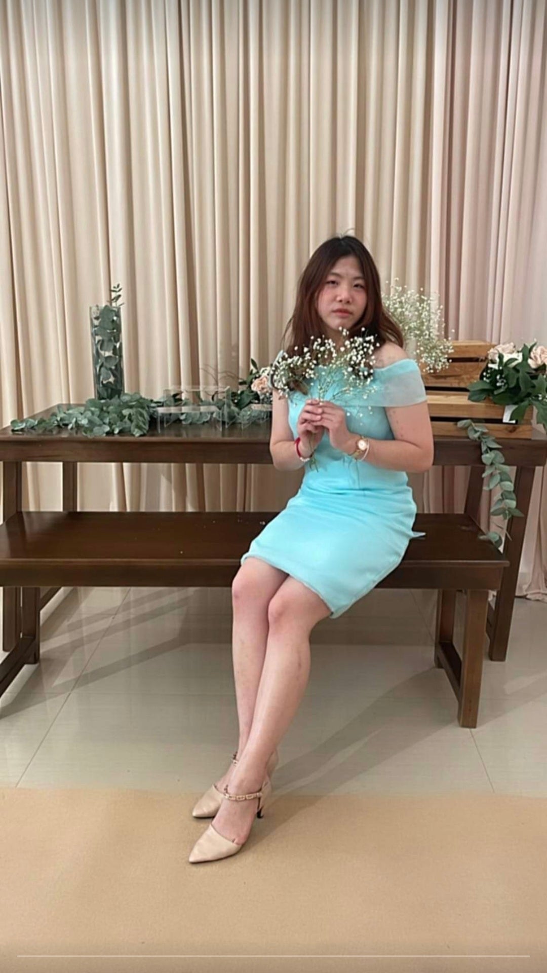 Off-Shoulder Pastel Blue Short Dress