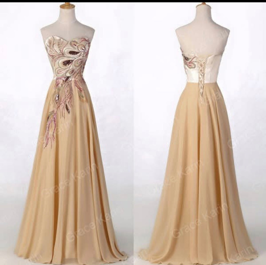 Grace Karin Peacock Print Evening Dress
