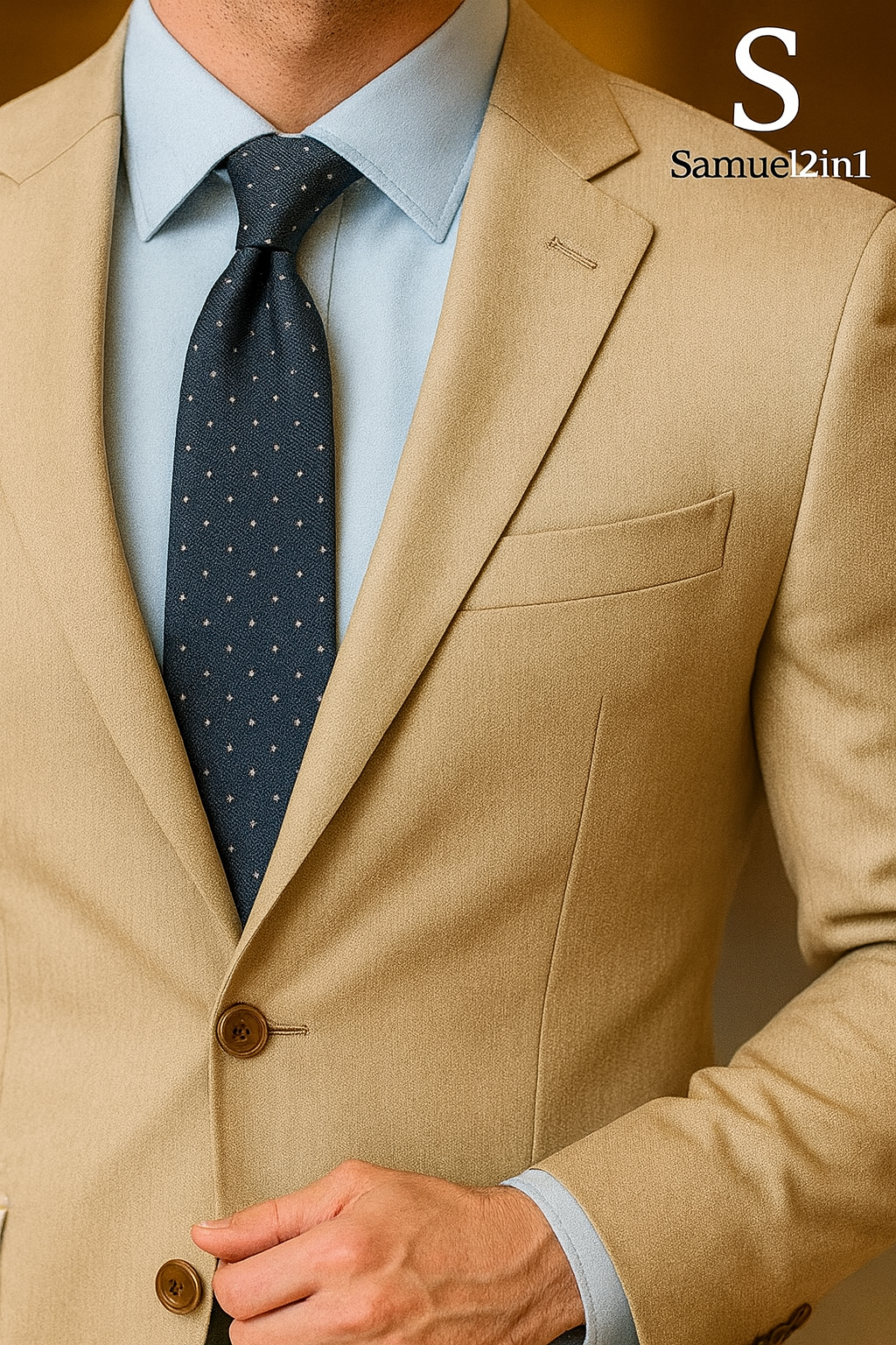 Beige Business Suit with Vest (3-Piece Set)