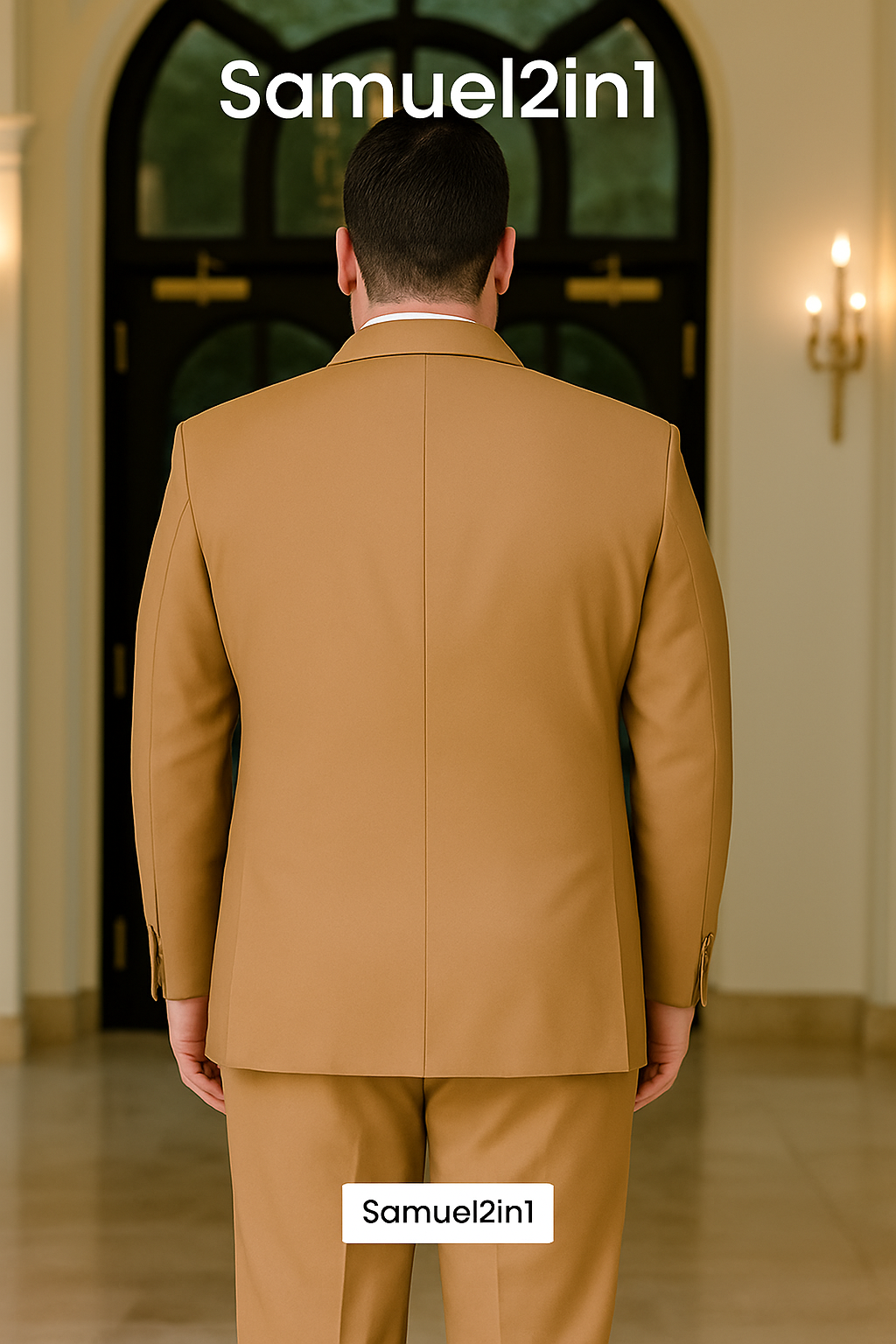 クリーム色の新仕立てスーツ(3XL~6XL) – ノッチラペル、フラップポケット