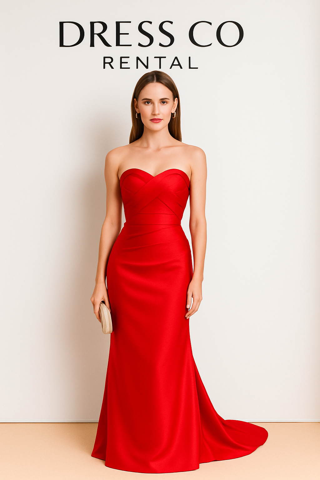 ชื่อสินค้า (TH): ชุดราตรีเกาะอกทรงเข้ารูป สีแดงเพลิง ชื่อสินค้า (EN): Elegant Strapless Red Fitted Evening Gown