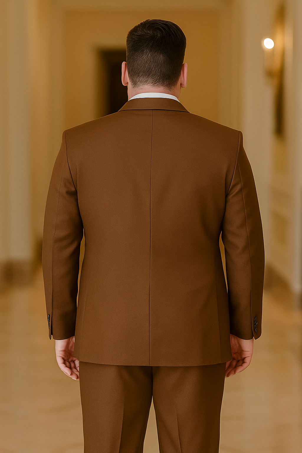 仕立てたてのブラウンスーツ(3XL~6XL)-ノッチラペル、フラップポケット