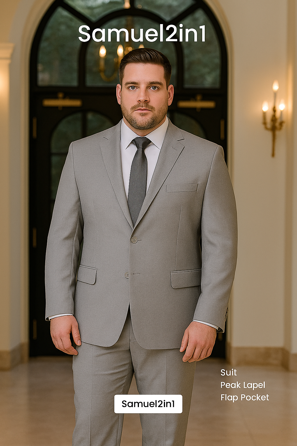 สูทเช่าตัดใหม่ สีเทา ไซส์ใหญ่ (3XL–6XL) Plus Size Suit – Grey (3XL–6XL Made-to-Order)