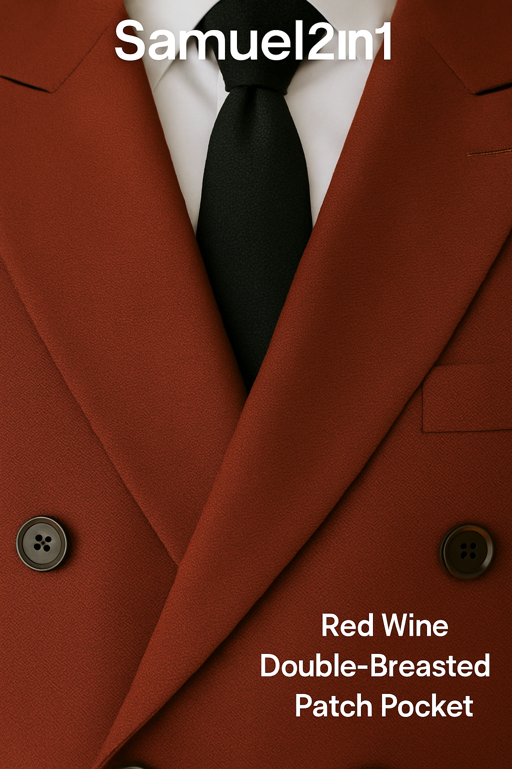 สูทเช่าตัดใหม่ สีแดงไวน์ ไซส์ใหญ่ 3XL–6XL – คอปกเรียบ กระดุมคู่ Wine Red Plus-Size Suit (3XL–6XL) – Notch Lapel, Double Breasted