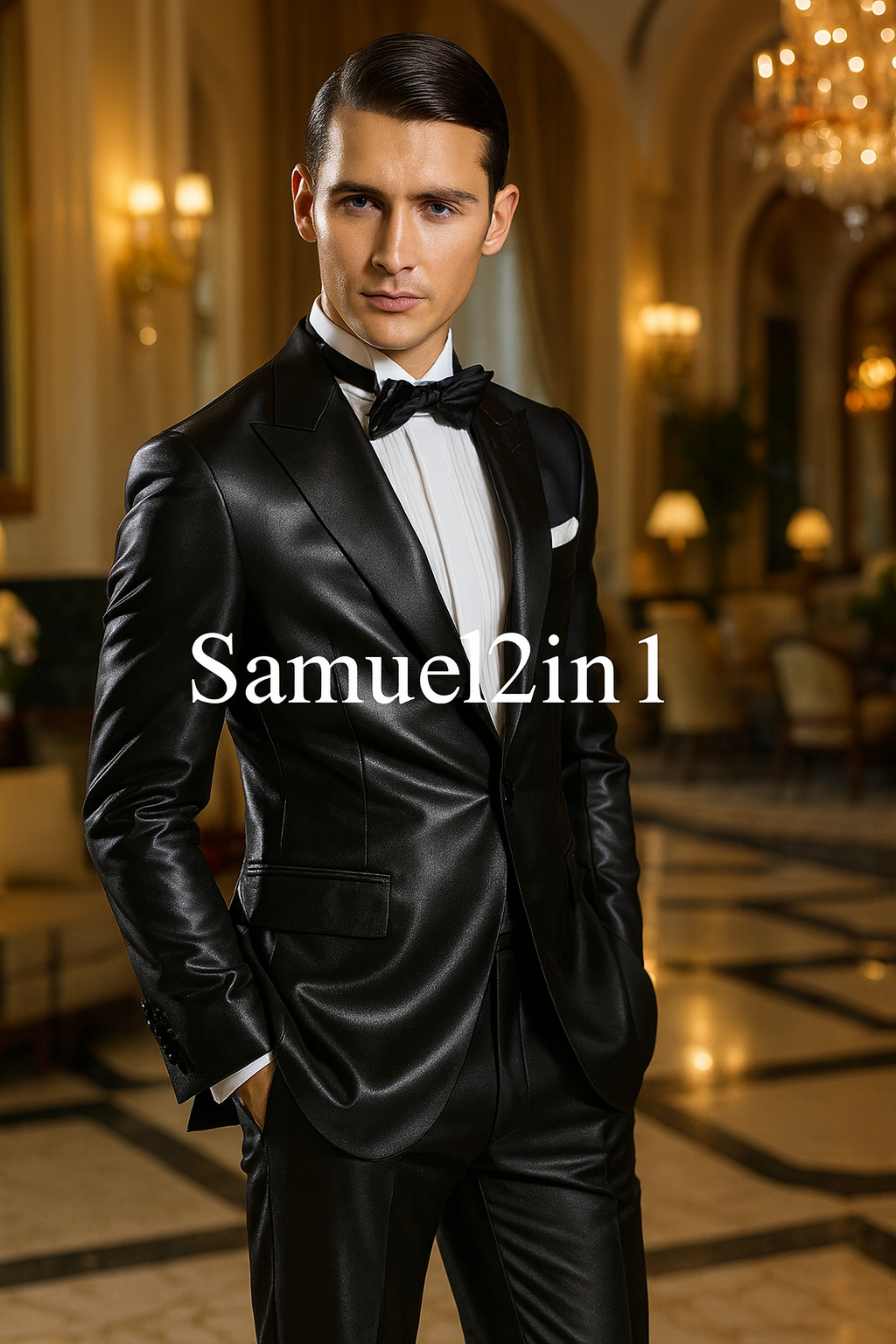 Classic Black Tuxedo with Satin Lapel and Bow Tie