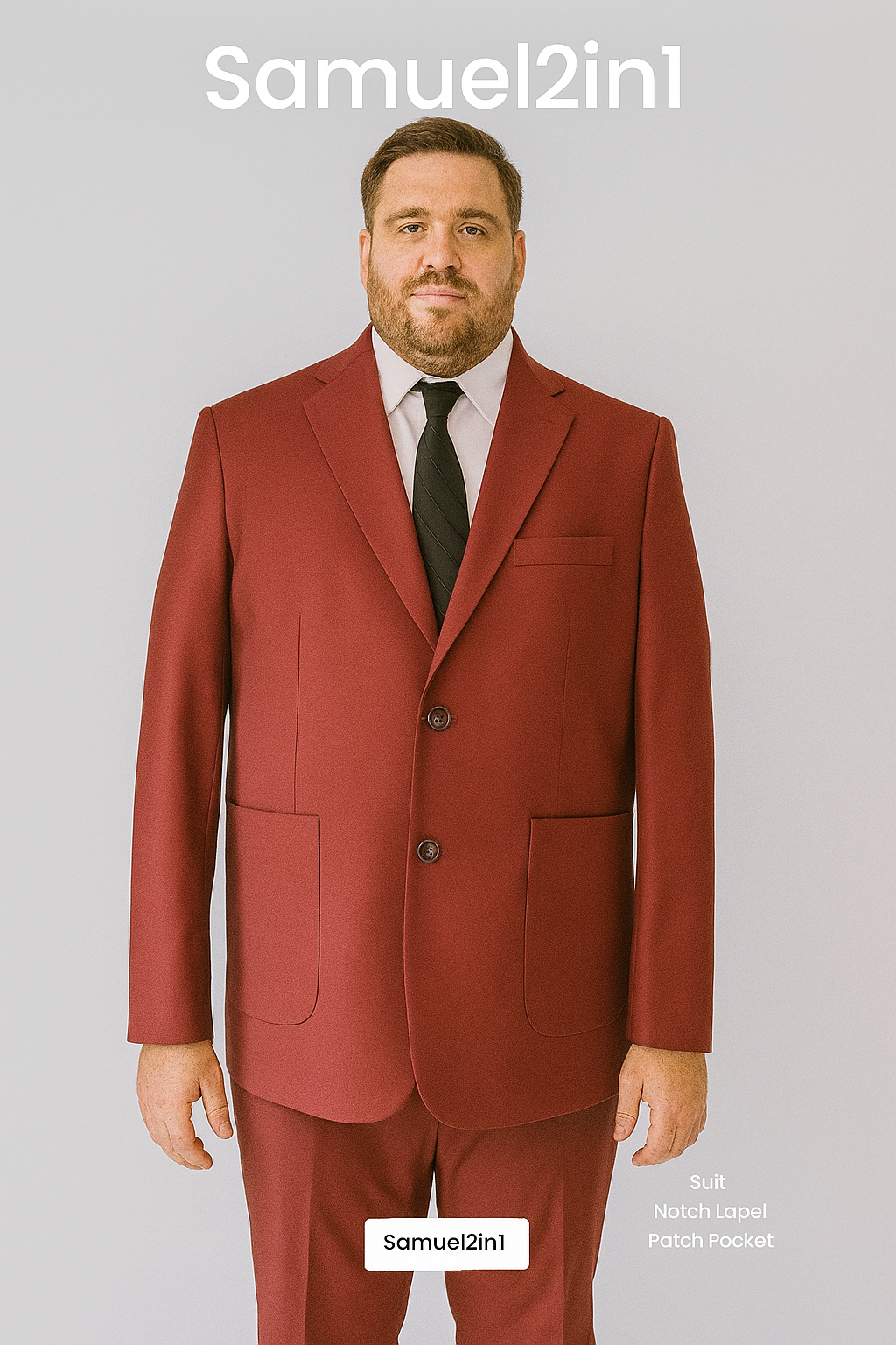 สูทเช่าตัดใหม่ สีแดงไวน์ ไซส์ใหญ่ – กระเป๋าแปะ Wine Red Plus-Size Suit – Patch Pocket Design