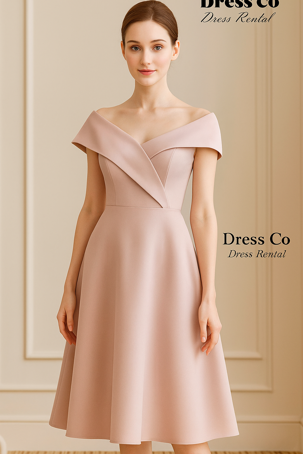 Pink Folded Neck Midi Dress