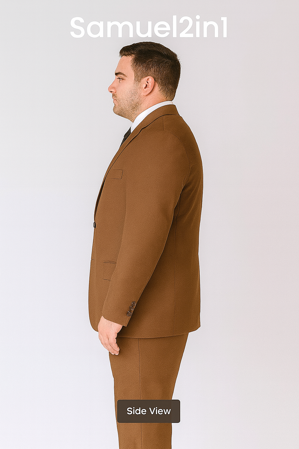 仕立てたてのブラウンスーツ(3XL~6XL)-ノッチラペル、フラップポケット