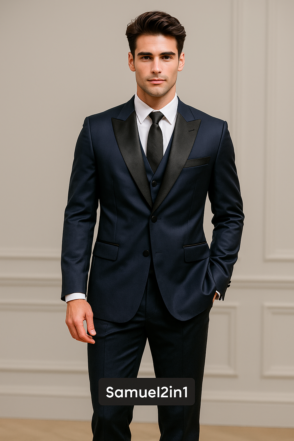 สูทสีน้ำเงินเข้มปกแหลม (Made to Order) / Navy Blue Peak Lapel Suit - Made to Order