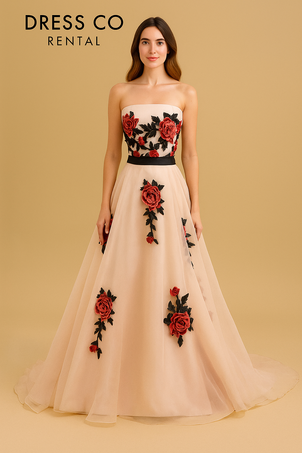 Rose Embroidered Nude Gown