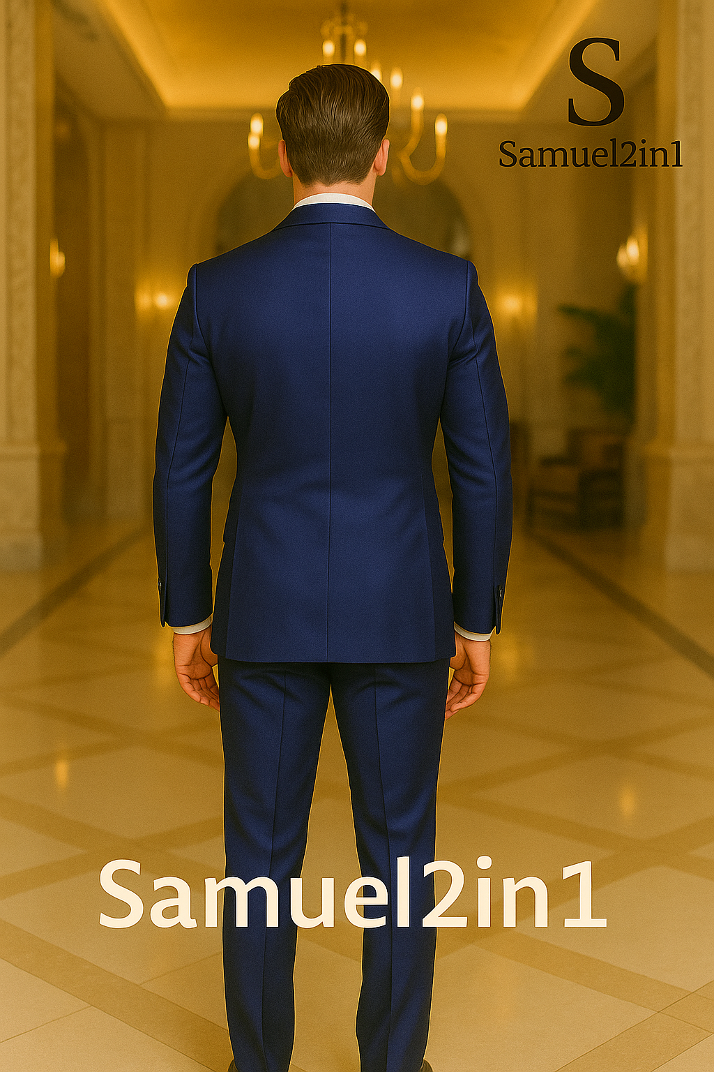 Royal Blue Tuxedo with Satin Lapel and Bow Tie (2nd Style)