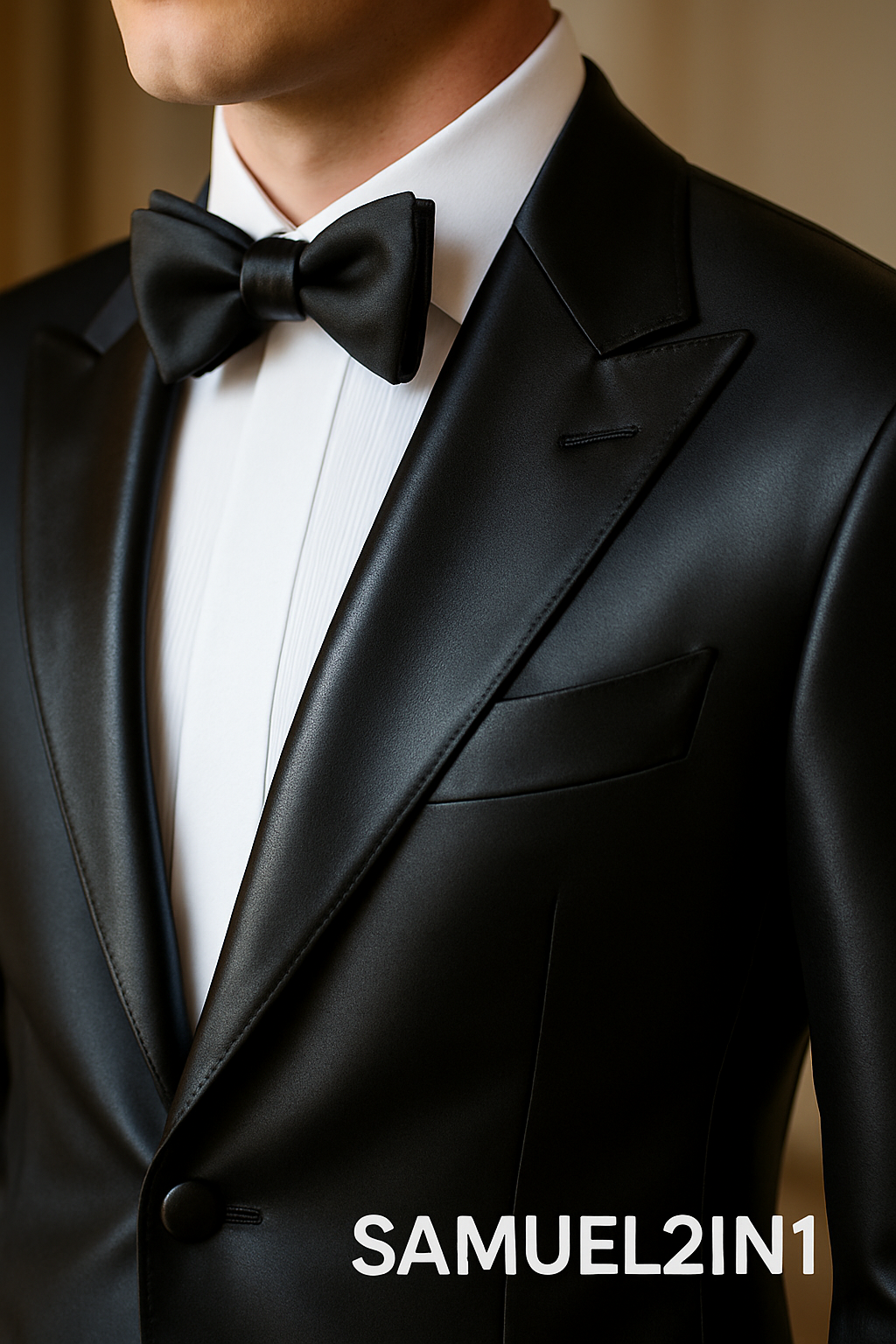 Classic Black Tuxedo with Satin Lapel and Bow Tie