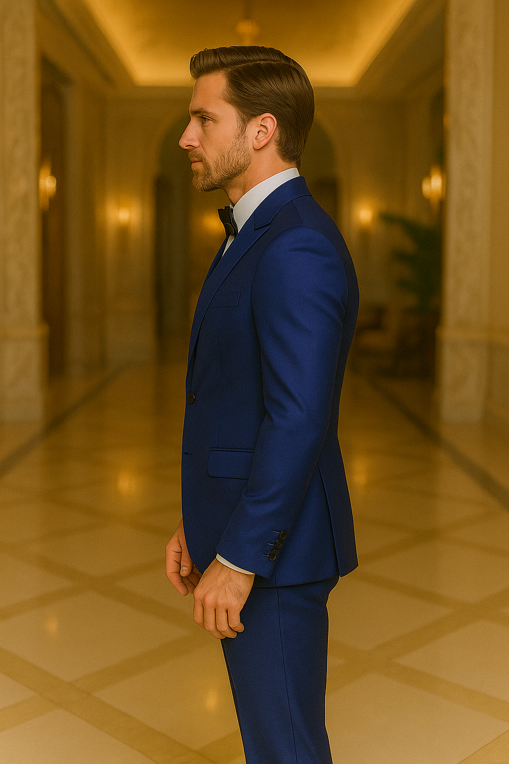 Royal Blue Tuxedo with Satin Lapel and Bow Tie (2nd Style)