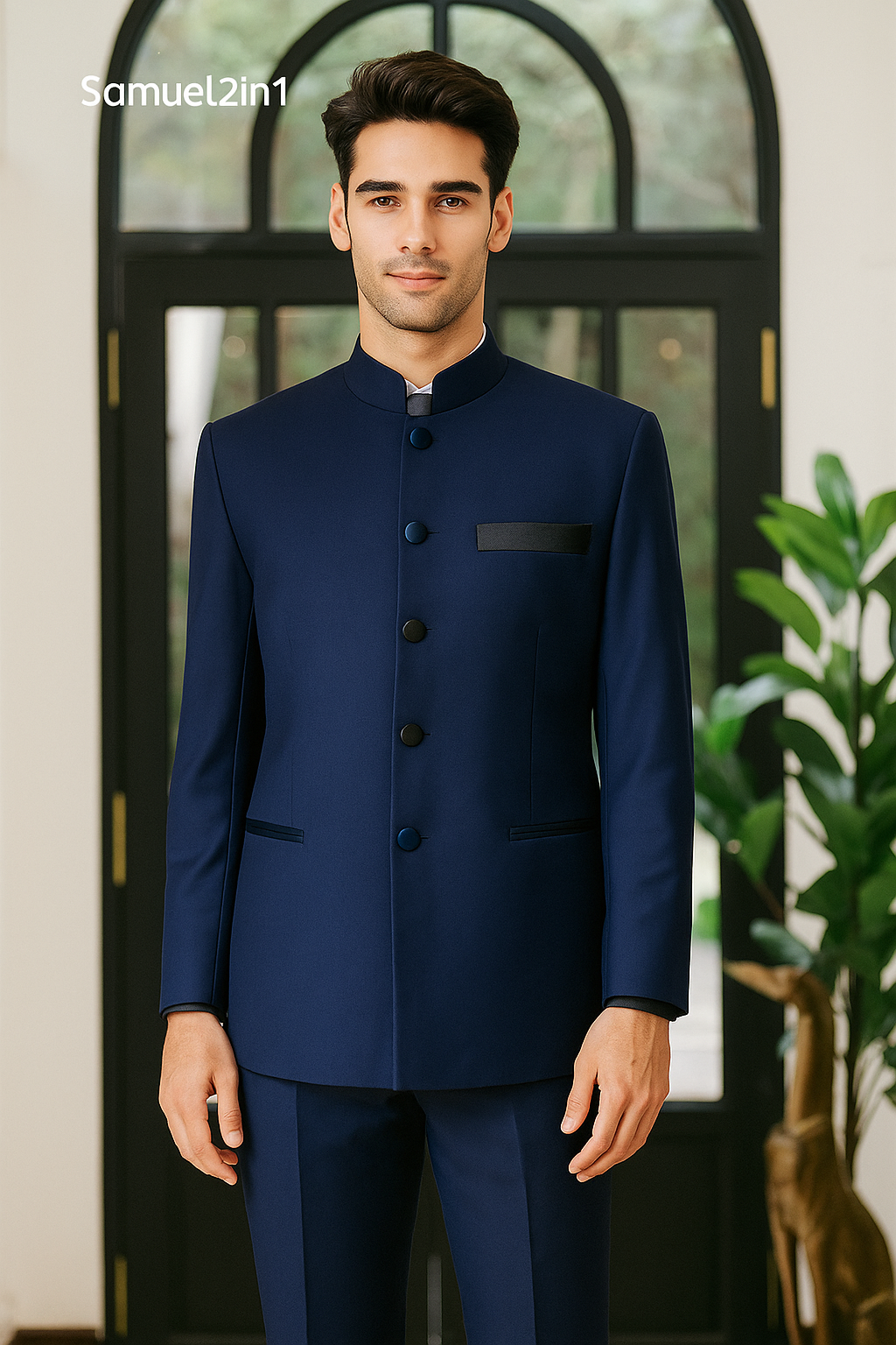 Samuel2in1 Navy Blue Suit - Chinese Collar