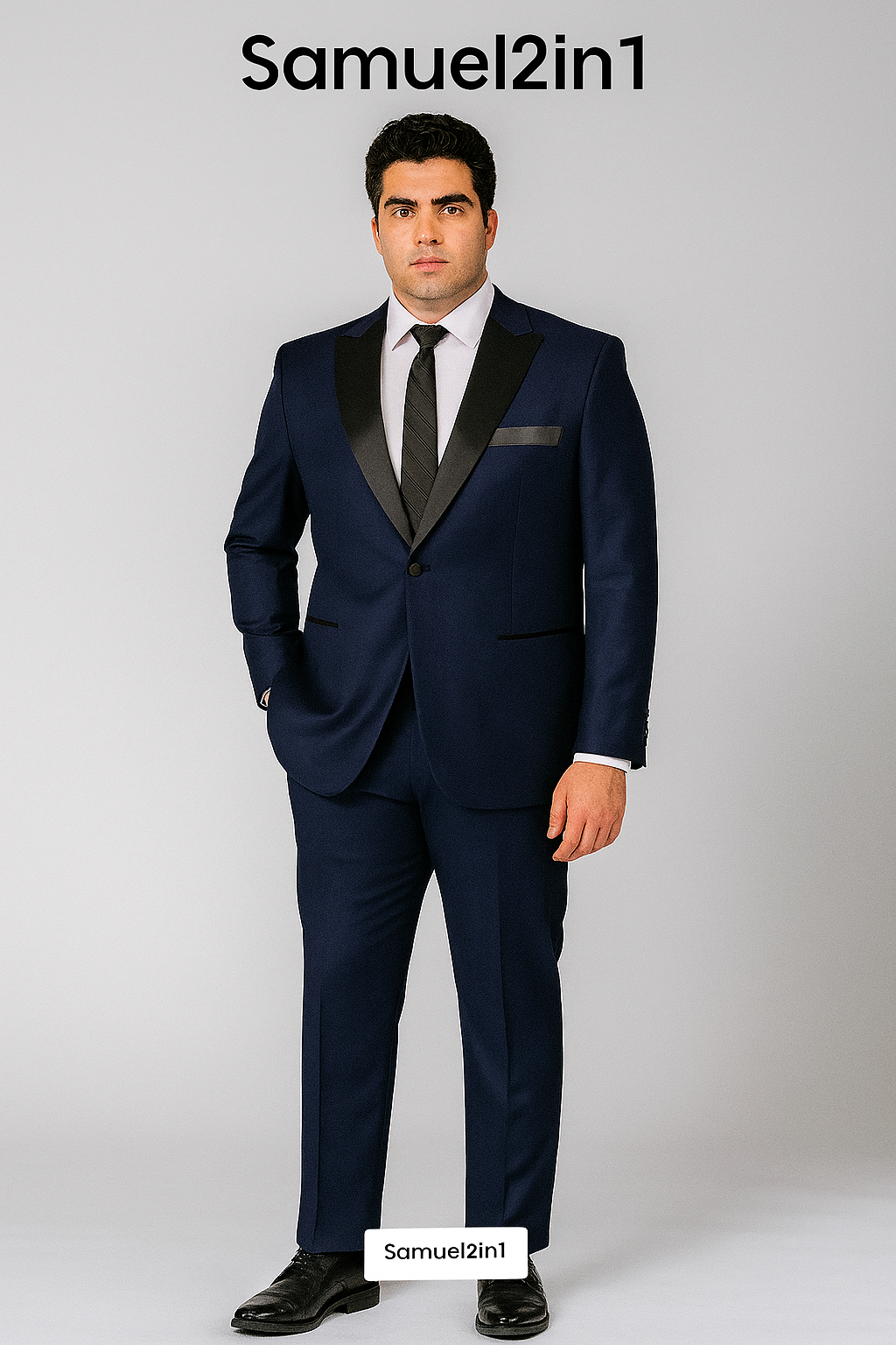 สูทเช่าตัดใหม่ สีกรม ไซส์ใหญ่ 3XL–6XL – คอปกซาติน Navy Plus-Size Suit (3XL–6XL) with Satin Lapel