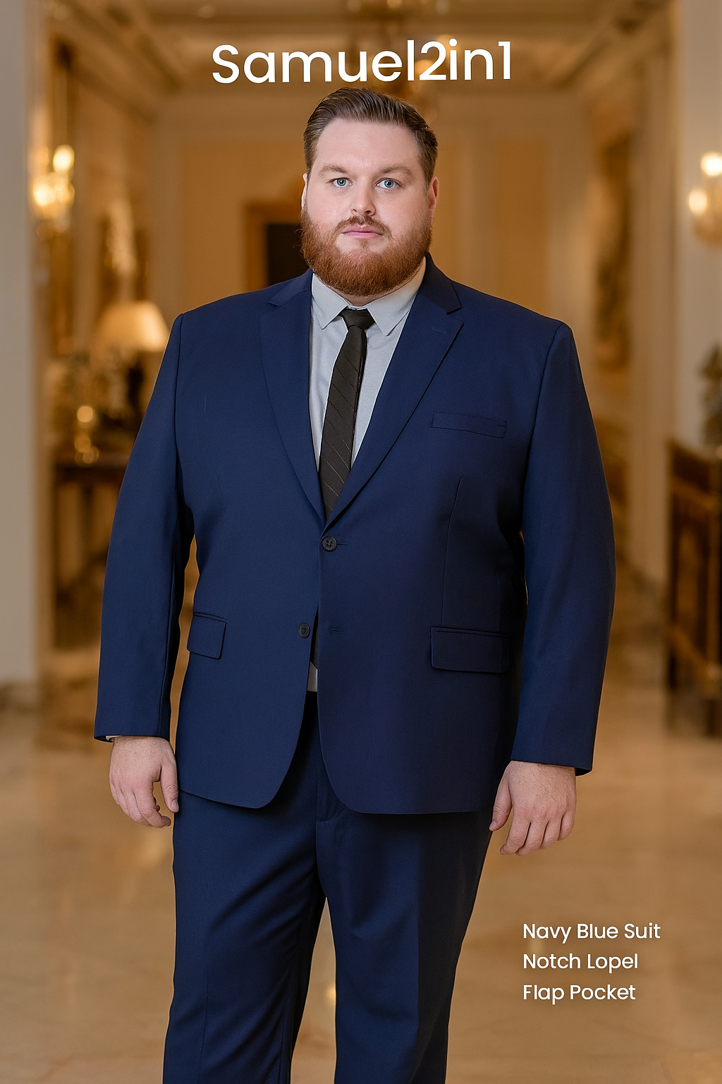 สูทเช่าตัดใหม่ สีกรม ไซส์ใหญ่ (3XL–6XL) Plus Size Suit – Navy (3XL–6XL Made-to-Order)