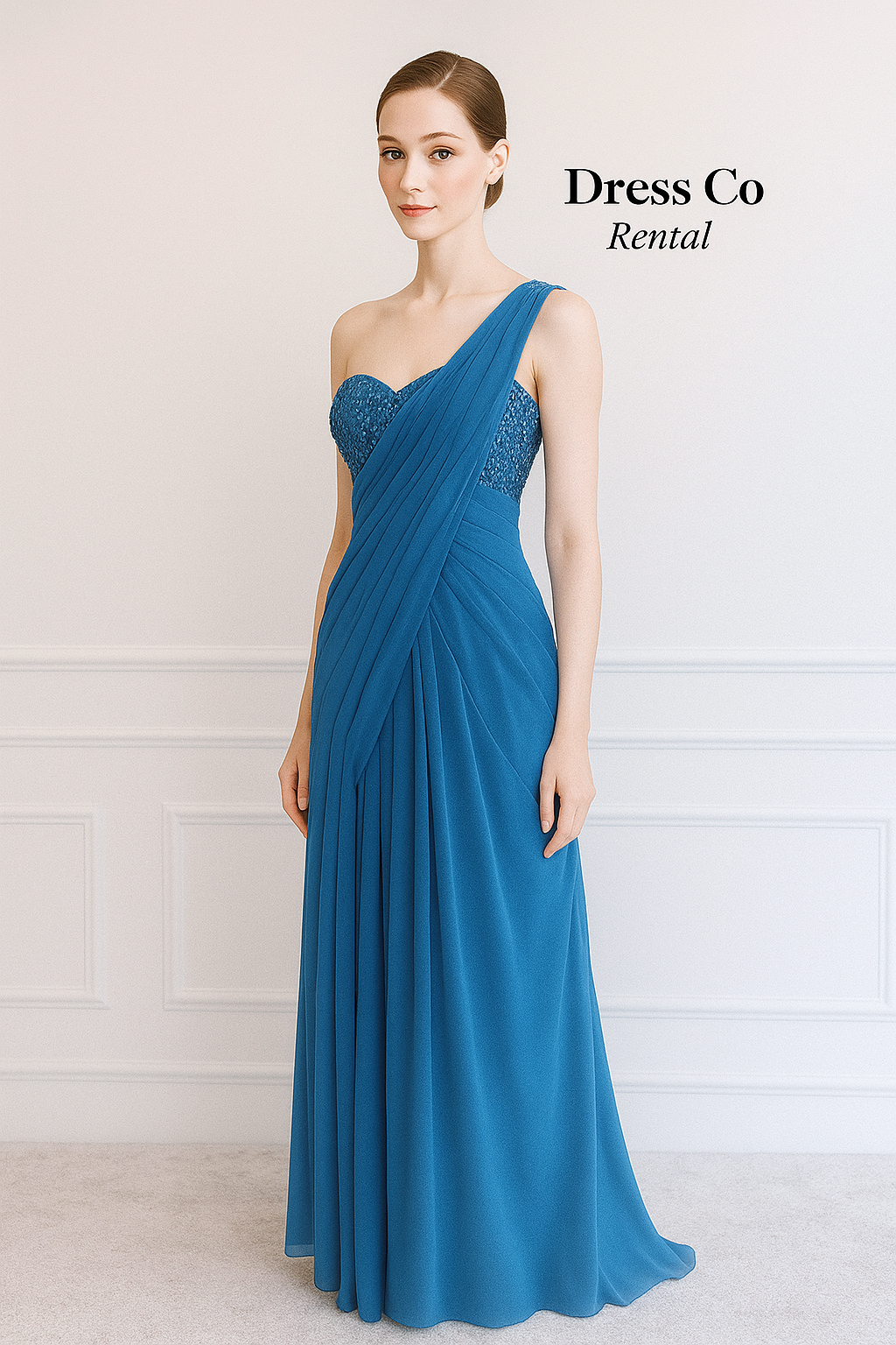 ชุดราตรีไหล่เดี่ยวปักเลื่อม | One-Shoulder Blue Sequin Evening Dress