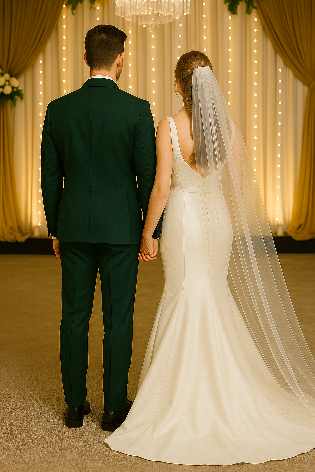 สูทเจ้าบ่าวเช่าตัดใหม่ สีเขียวเข้มทรงหรู | Emerald Green Groom Suit for Rent